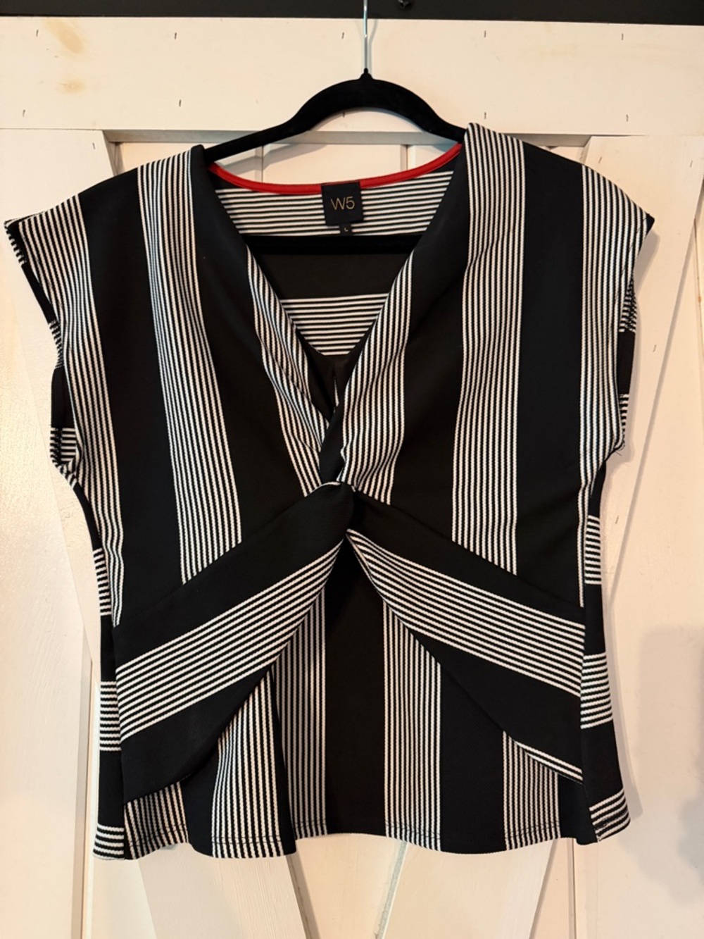 W5 Black & White Striped Twist-Front Cap Sleeve Top